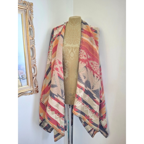 VTG Western Boho Tasha Polizzi T.P Saddleblanket & Co Aztec Print Woven Shawl OS - Picture 1 of 9